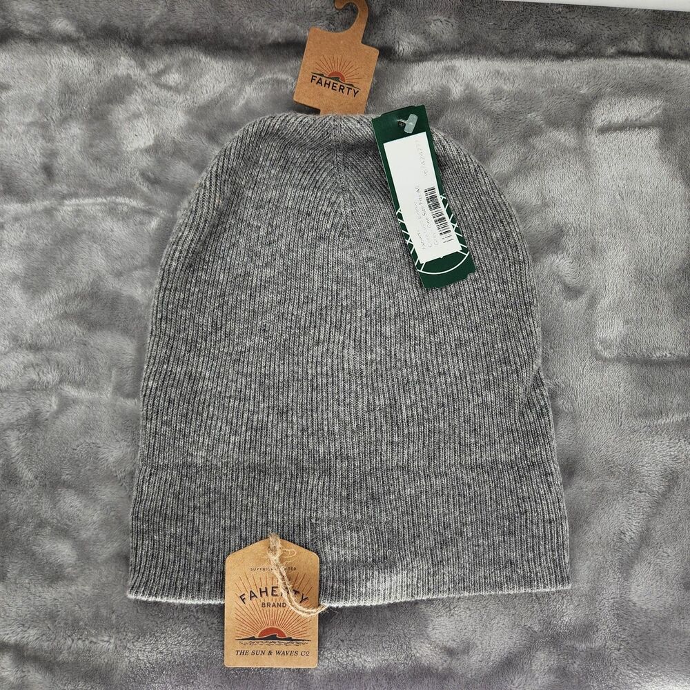 Faherty Brand Grey One Size Core Logo Beanie‎ NWT Wool Blend
